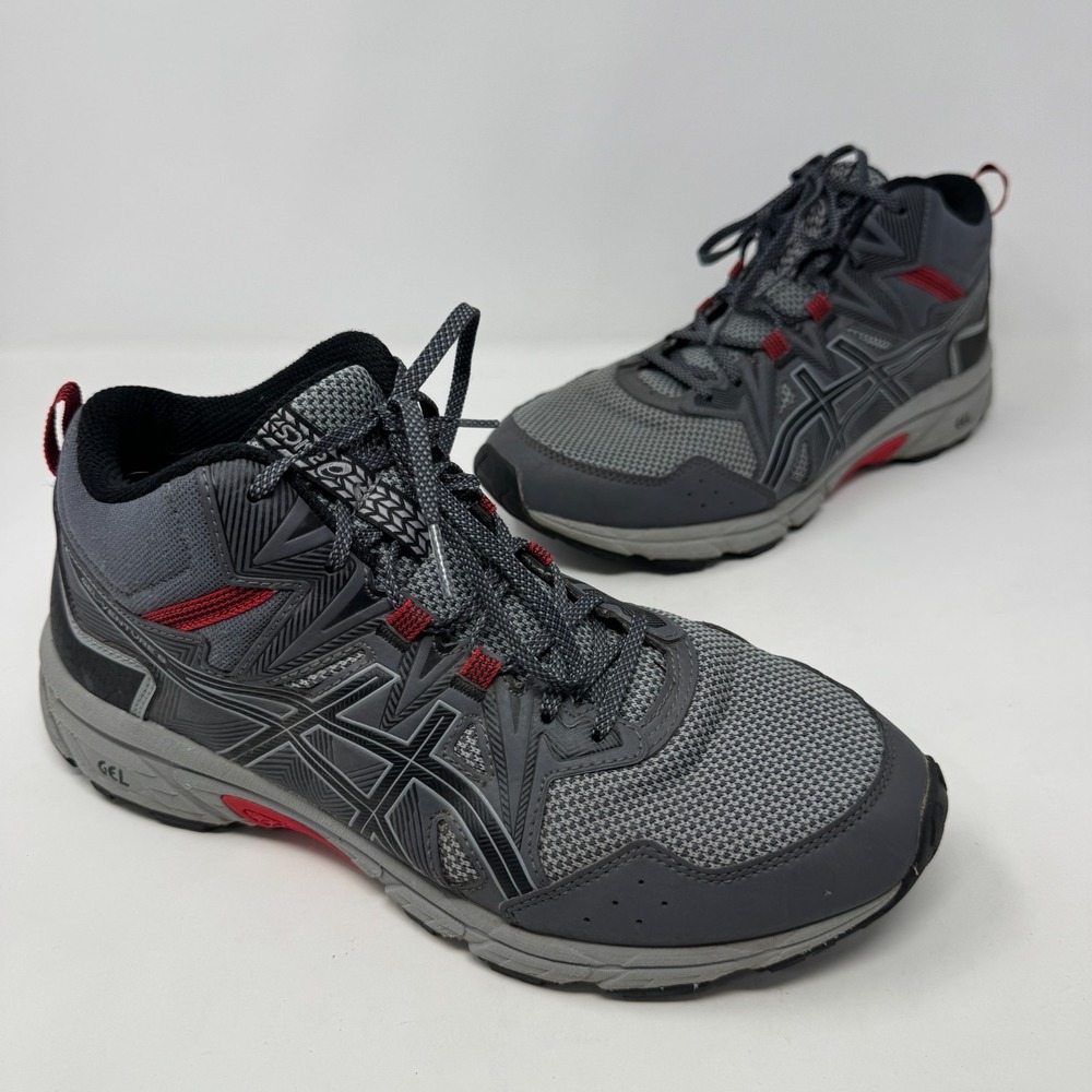 ASICS GEL-Venture 8 Mid Top Grey Red Trail Hiking Shoes Men's Size 9